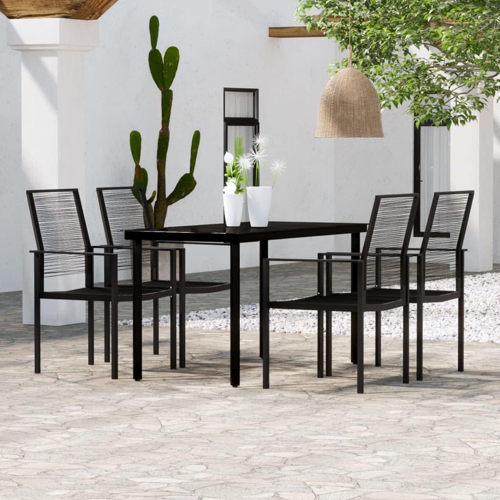 5 Piece Patio Dining Set Black,Modern Patio Dining Set with Durable Rattan Chairs and Stylish Glass Table Furniture Sets for Patio, Lawn & Garden
