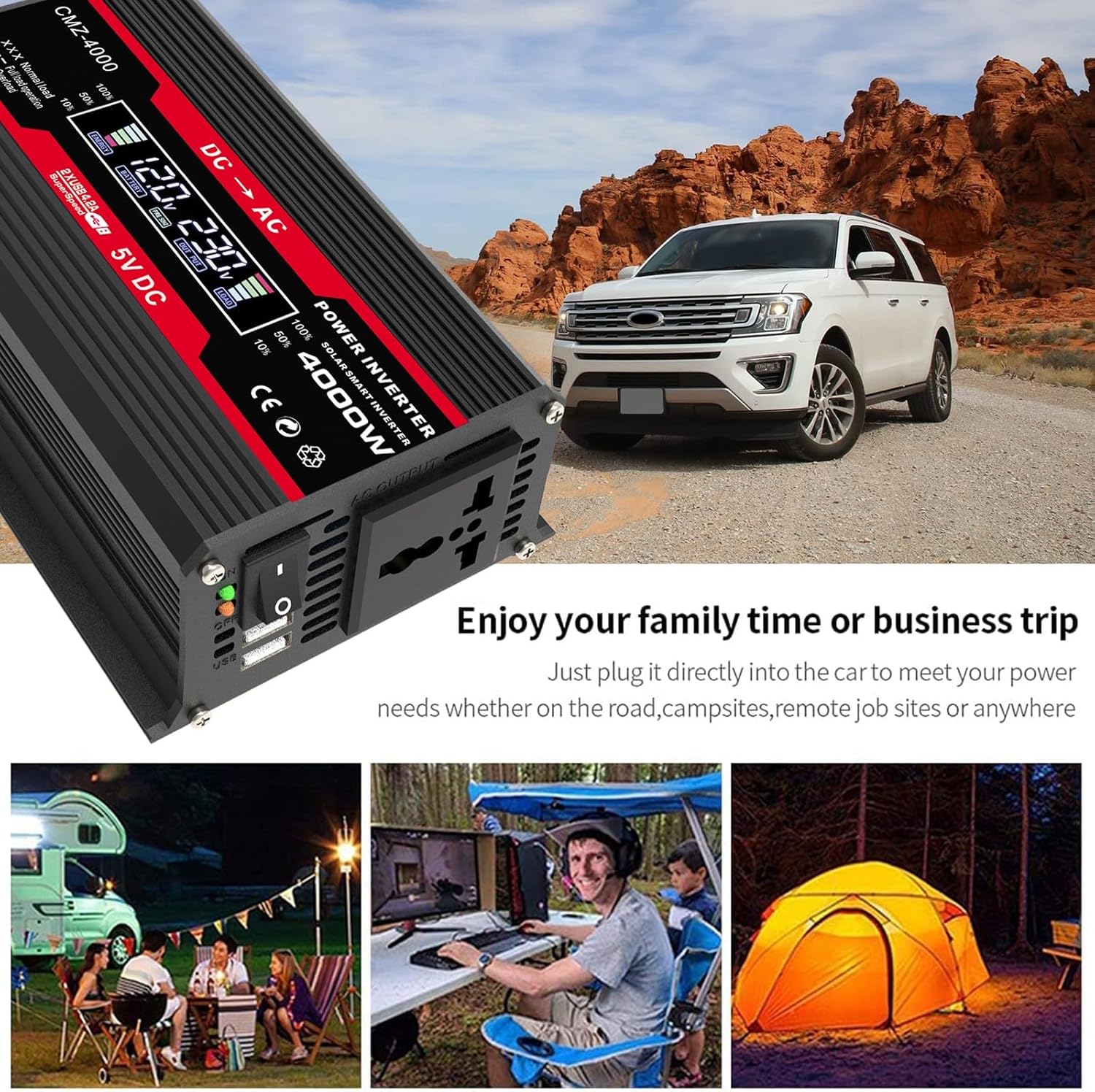 18W 12V Solar Panel Starter Kit with 4000W Inverter & 30A Controller - Ideal for RV, Camping, Off-Grid Adventures - Portable Solar Power Solution (Red)