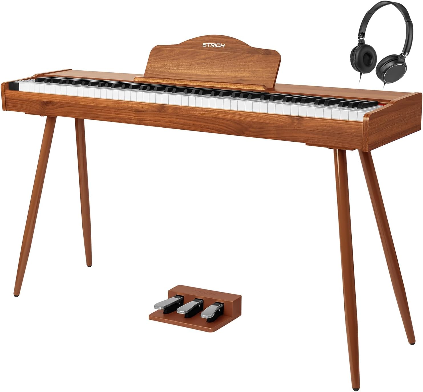 STRICH Digital Piano 88 Keys, Hammer-Action Weighted Keyboard, Full size Electric Piano Keyboard with Stand, 25Wx2 Speakers, Supports USB-MIDI/Wireless Connecting SDP-300S (Color Mahogany)