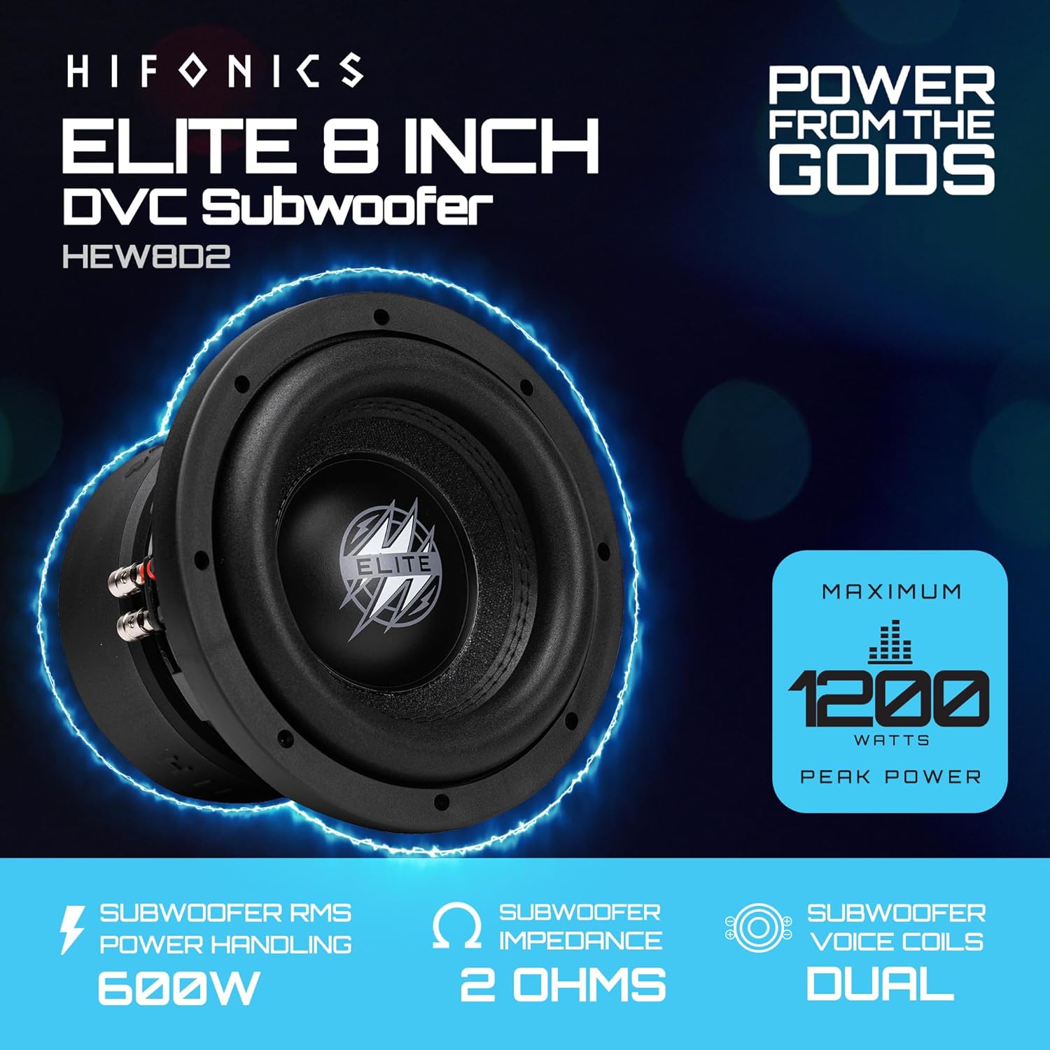 Hifonics 2 Pack Elite 8 Inch Car Mount Subwoofer with Dual 2 Ohm Voice Coil Speaker 1200 Watt Peak Power Mobile Amplifier System, Black