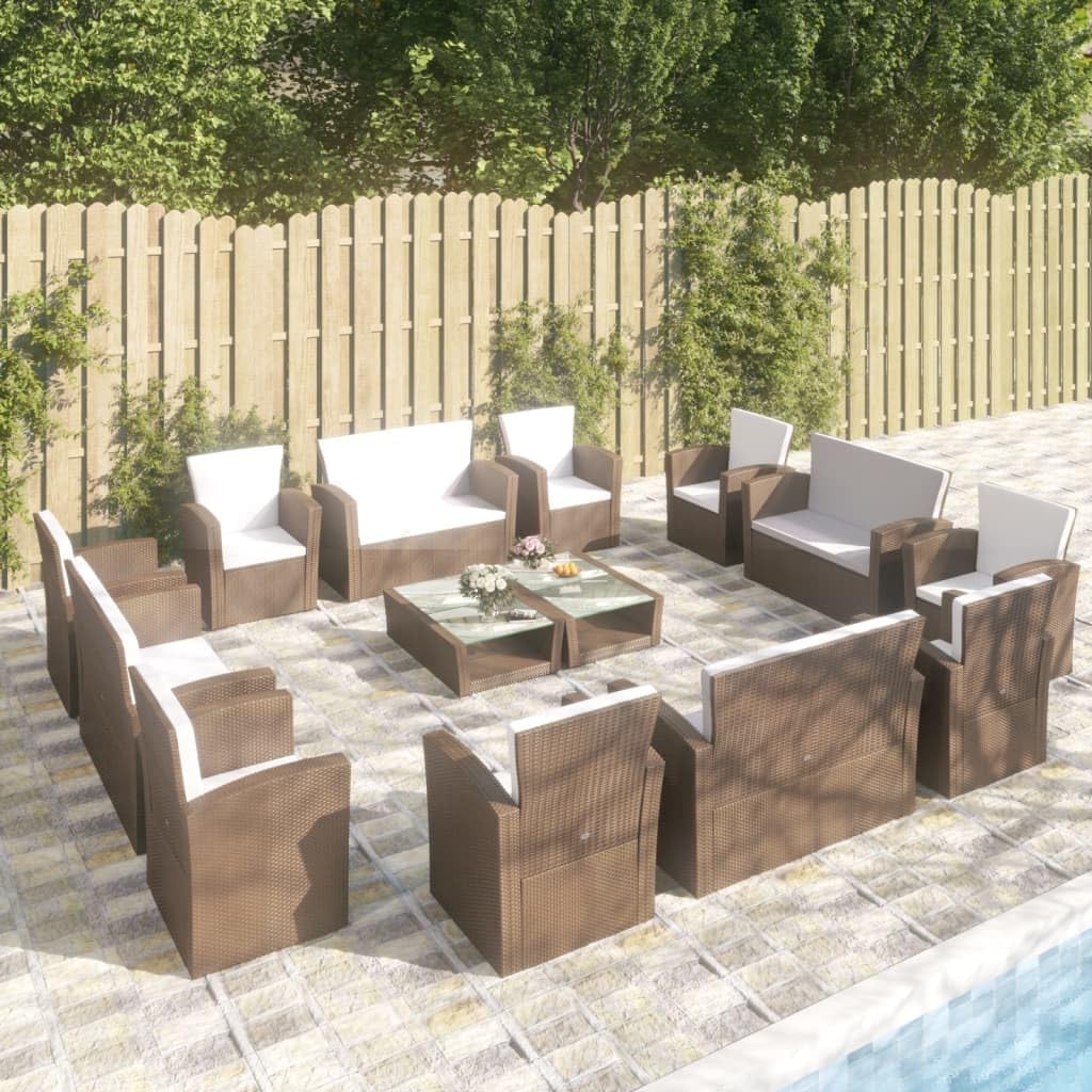 16 Piece Patio Lounge Set with Cushions Poly Rattan Brown,Outdoor Poly Rattan Lounge Set with Cushions for Patio, Garden, and Backyard Relaxation Patio Furniture, Outdoor Furniture Sets