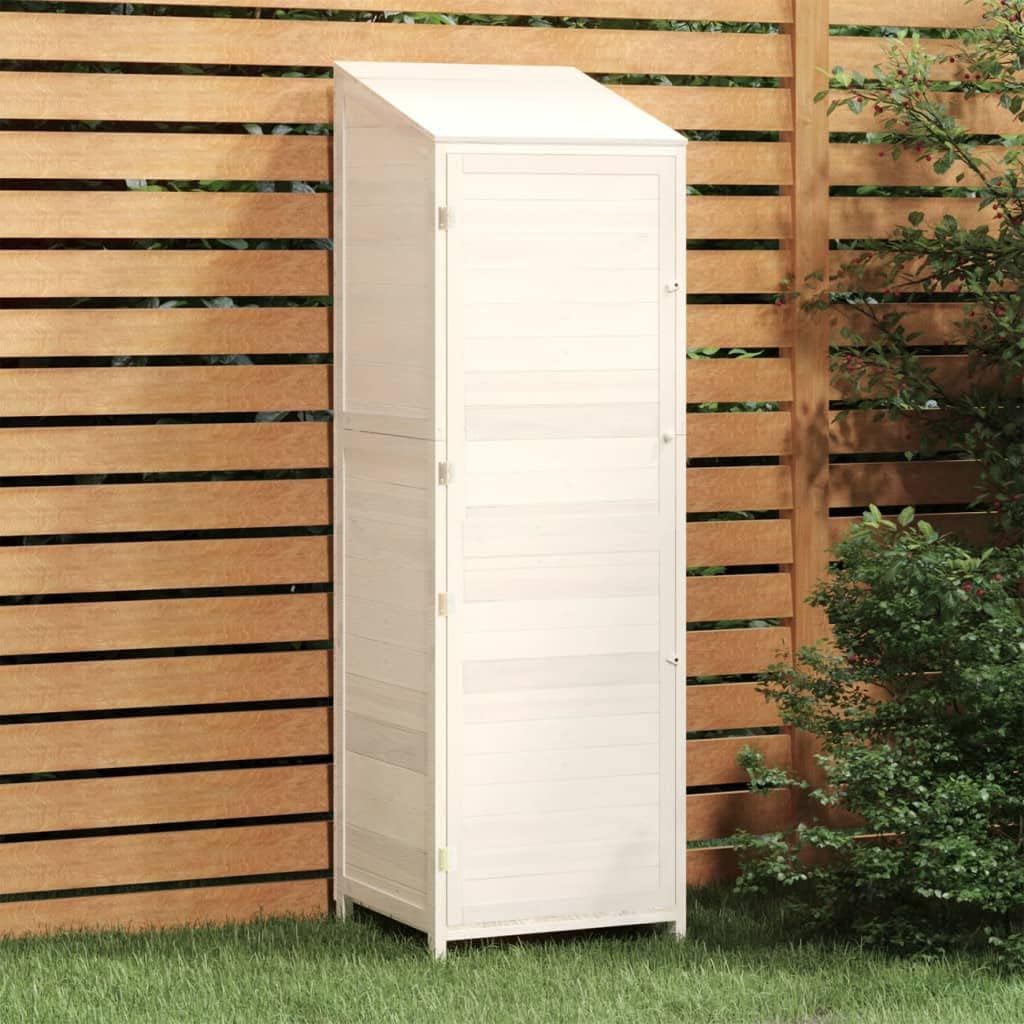 Rustic Solid Wood Garden Shed for Outdoor Storage, Fir Wood Tool Shed with Flap Closure and Natural Finish White, 21.7 x 21.7 x 68.7 in