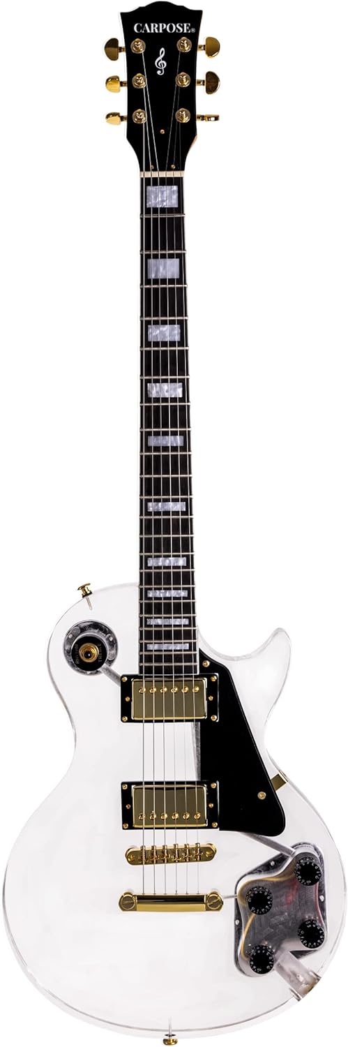 Solid Body Electric Guitar,6 Strings,Right Handed,HH Pickups,22 Frets,Organic Glass Body,Transparent