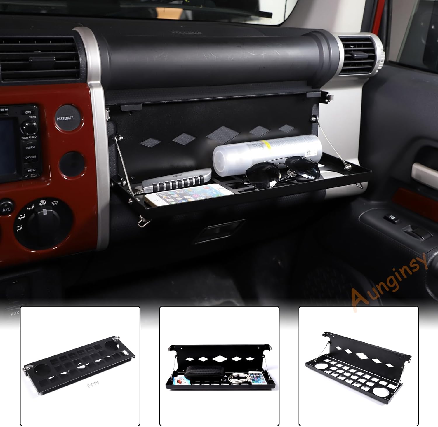 Car Passenger Foldable Storage Tray Organizer Fit Toyot@a FJ Cruiser 2007-2024 Aluminum Car Center Console Co-Pilot Multifunctional Storage Organizer Tray Rack Mount Bracket Expansion Accessories