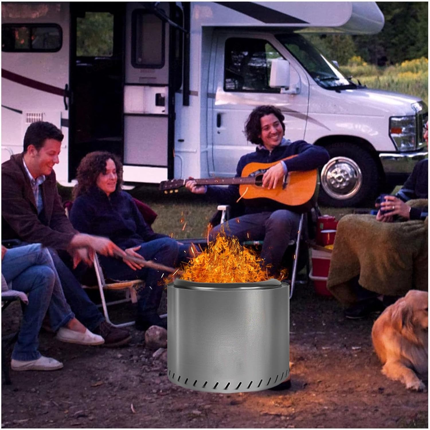 Smokeless Fire Pit 19.4 Inches Outside, Large Smokeless Fire Pits Durable Stainless Steel for Wood Burning, Smokeless Instant Fire Pit with Removable Ash Pan