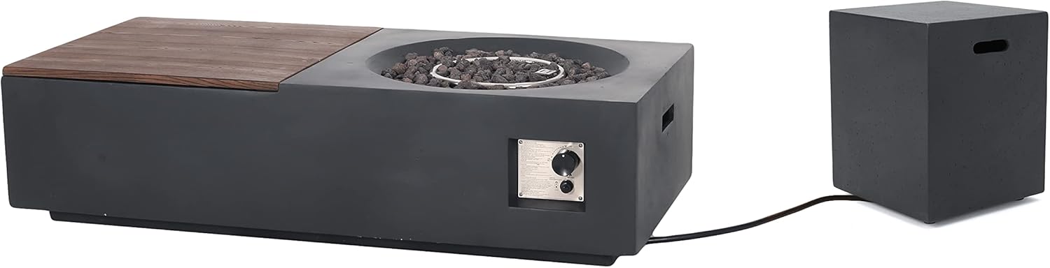 Christopher Knight Home Goliath Outdoor 50,000 BTU Rectangular Fire Pit Table with Tank Holder - Lightweight Concrete - Dark Gray/Natural