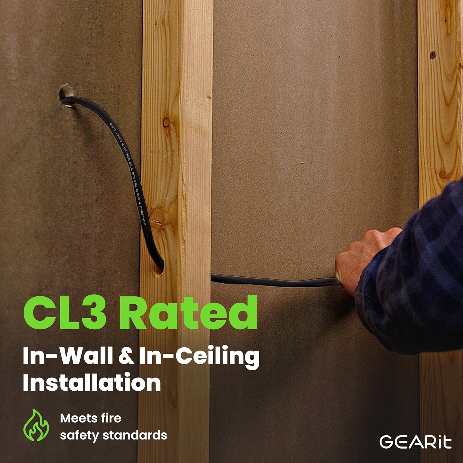 GEARit Outdoor Speaker Wire CL3 Rated, 12 Gauge Speaker Wire, Speaker Cable 100 ft for Outdoor Speakers, Patio, Garden, Backyard Audio, Direct Burial in Ground/in Wall, OFC (Black, 2-Conductors)