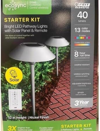 Feit Electric OneSync Brushed Nickel Solar Powered 40 W LED Pathway Light 2 pk