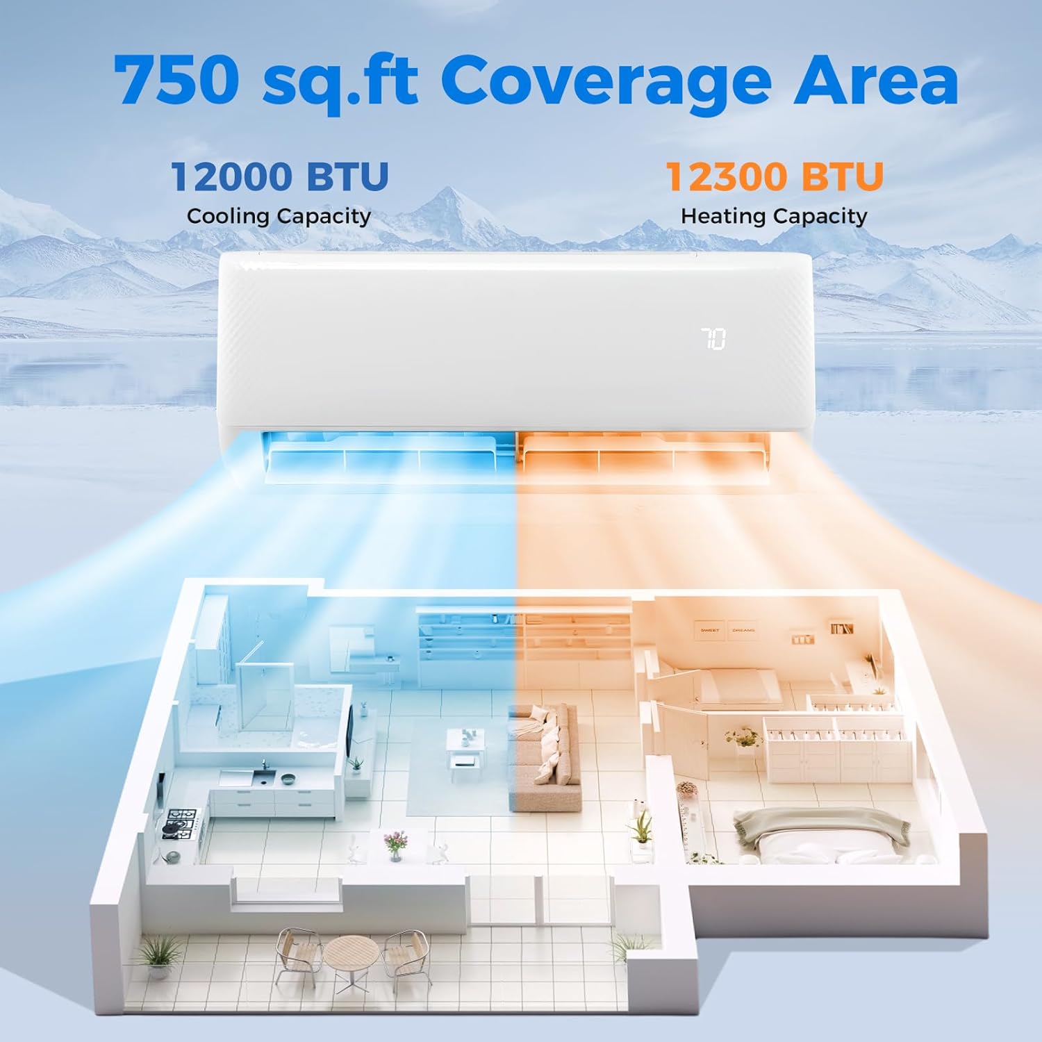 DORTALA 12000 BTU Mini Split Air Conditioner & Heater, 22 SEER2 115V Pre-Charged Inverter Heat Pump System with Remote Control, Installation Kit, Wall Mounted Ductless AC Unit, White