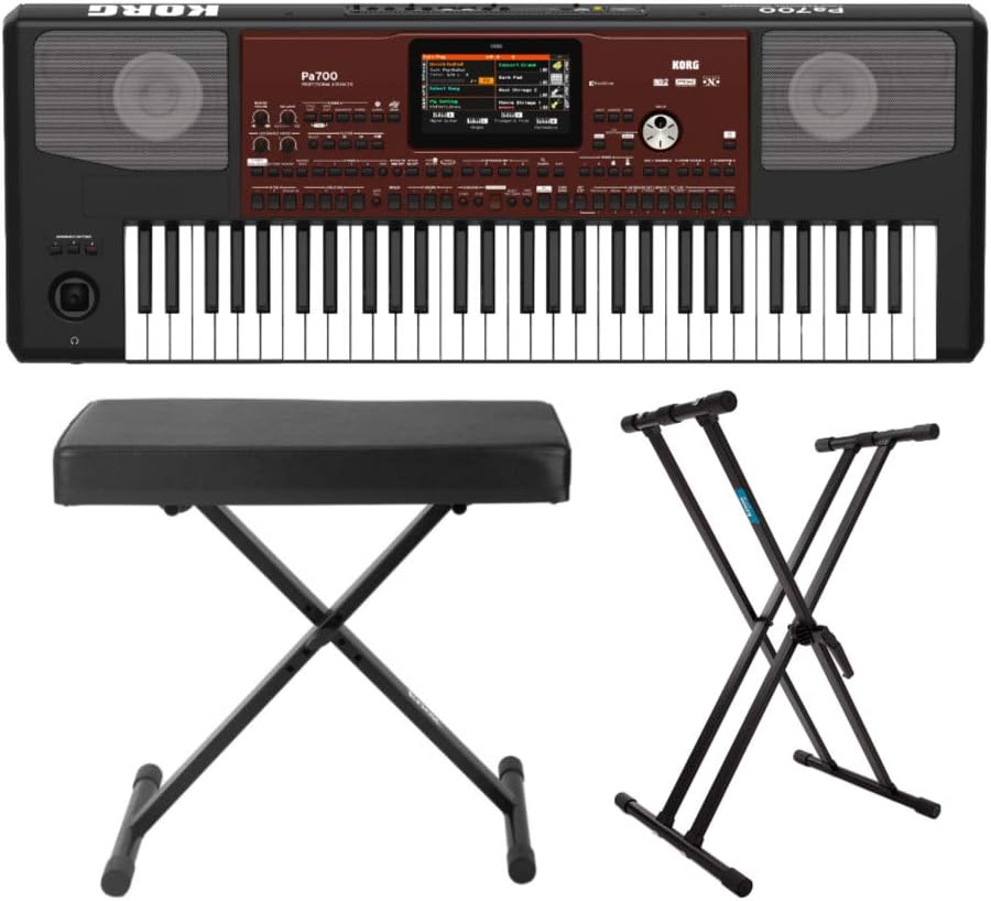 Korg PA700 61-Key Arranger Keyboard with FocusProAudio Adjustable Double X Keyboard Stand and Double X Stand Bundle