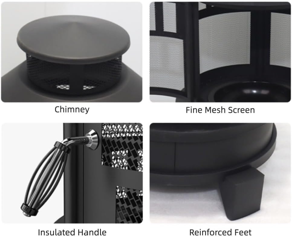 Outdoor Fire Pit, Black Metal Mesh Chiminea, 27x27x38 Inch, Portable Garden Stove with Heat-Resistant Handle, Patio Heater for Backyard