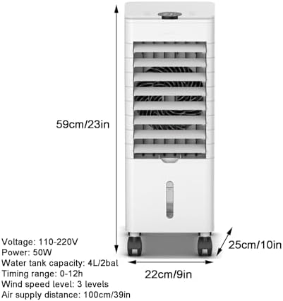 Evaporative Cooler, Portable Air Conditioners, can be Scheduled, with Handle, 3 Speeds, with Ice Curtain and 4L/2bal Water Tank, for Home Office