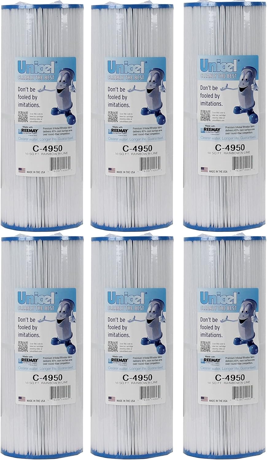 Unicel C-4950 50 Square Foot Media Replacement Pool Hot Tub Spa Filter Cartridge with 212 Pleats (6 Pack)