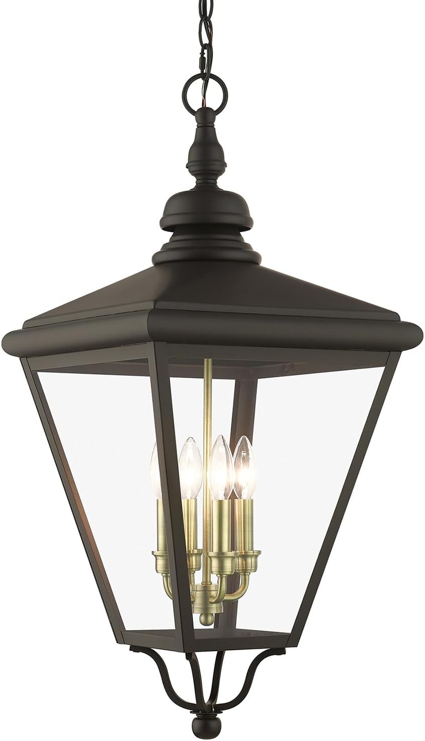 Livex Lighting 27378-07 Adams - 4 Light Extra Large Outdoor Pendant in Traditional Style-31 Inches Tall and 14.25 Inches Wide, Finish Color: Bronze/Antique Brass