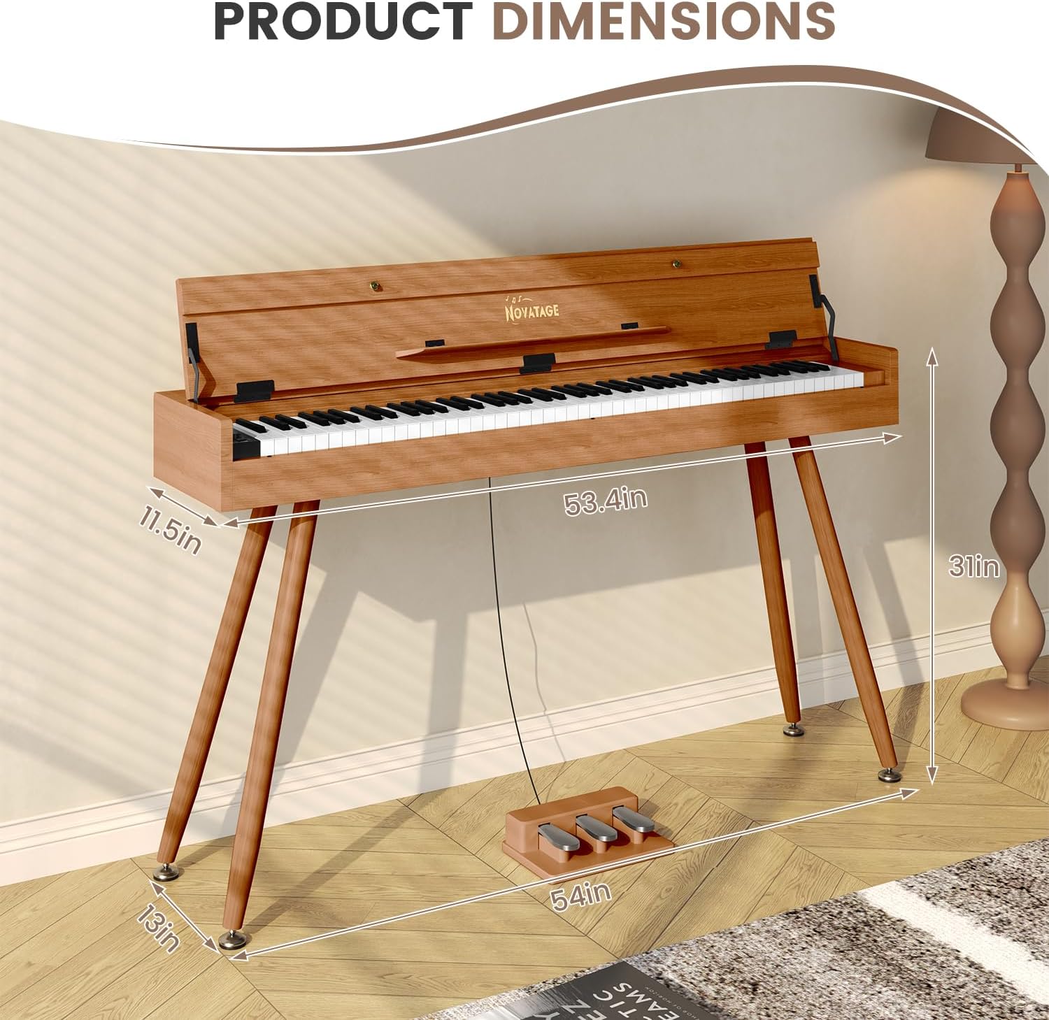 88 Key Digital Piano Keyboard for Beginners, Fully Weighted Wooden Electric Piano with Triple Pedal, Headphone, Supports MIDI Connecting, French Dream Sound Source (Brown)
