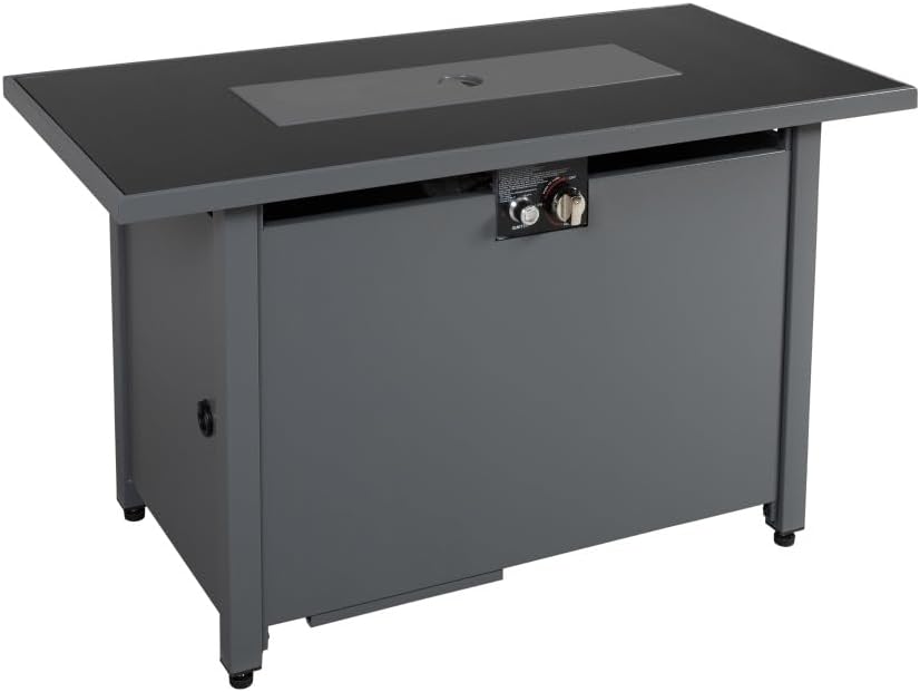 Modern Steel Outdoor Fire Pit Table with Push Button Ignition and Heat Resistant Glass Top for Patio or Deck