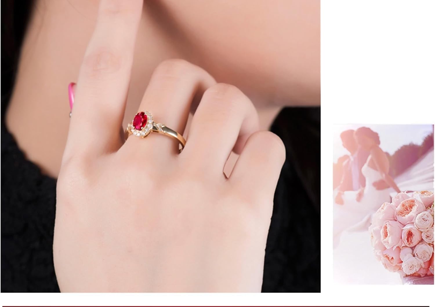 Ruby Ring Pave, Wedding Rings Women 18K Yellow Gold 0.532ct Oval Ruby Eternity Band for Wife