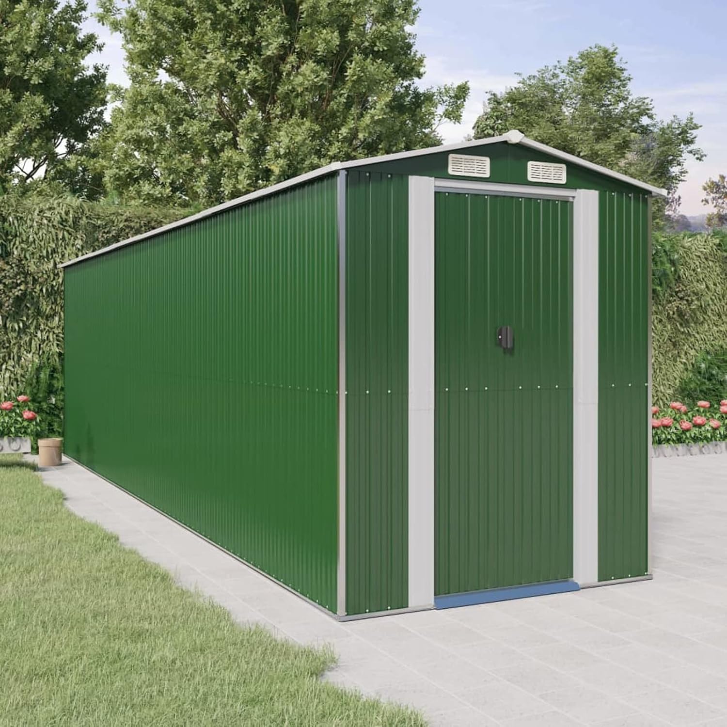 Garden Shed Garden Tool Storage Shed with Vent, Outdoor Galvanized Steel Storage House Storage Organizer with Door for Backyard, Garden, Patio, Lawn - Green 75.6