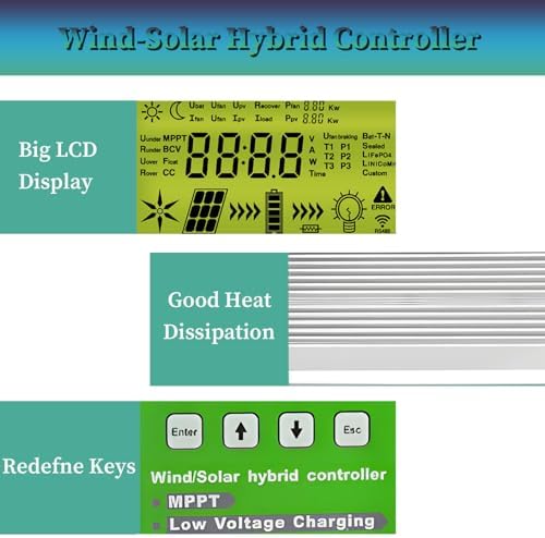 16000W Wind Solar Hybrid Controller - MPPT Boost Charging, LCD Display, 8000W Wind Turbine & Solar Power, 12V Multifunctional Charge Controller for Renewable Energy Solutions