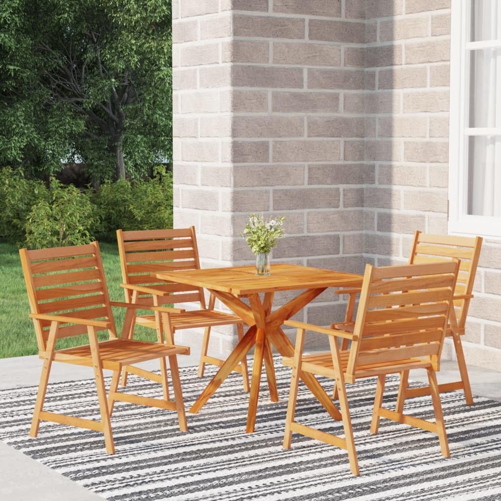 5 Piece Patio Dining Set Solid Wood Acacia,Acacia Wood Outdoor Dining Set with Sturdy Tabletop and Rustic Slatted Chairs for Patio or Garden Furniture Sets for Patio, Lawn & Garden