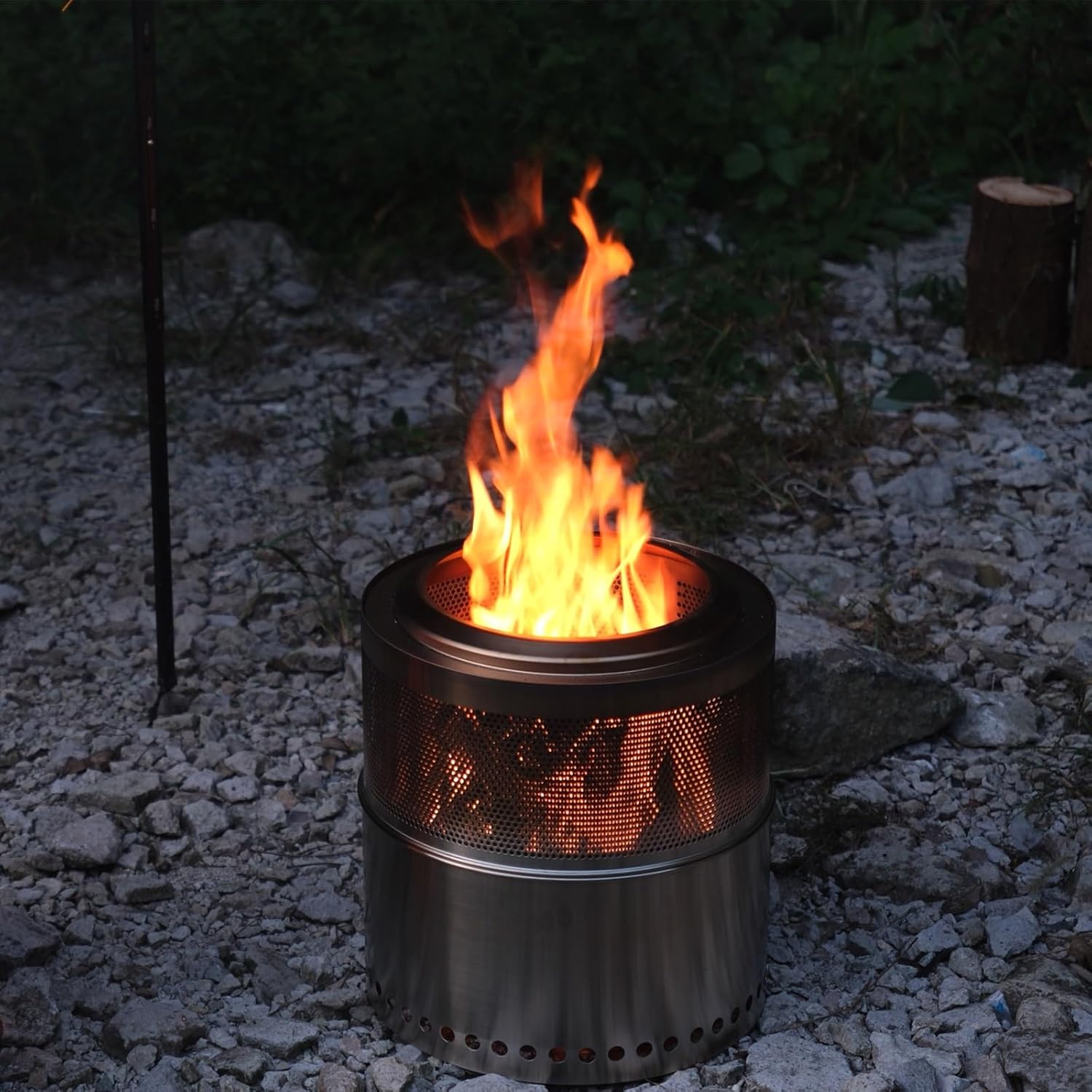 Stainless Steel Fire Pit Metal Burn Barrel Wood Burning Bonfire Incinerator Portable Burn Barrels Outdoor Fire Pits Burning Table for Camping Garden.(Holes-36x39CM/14.2x15.4IN)