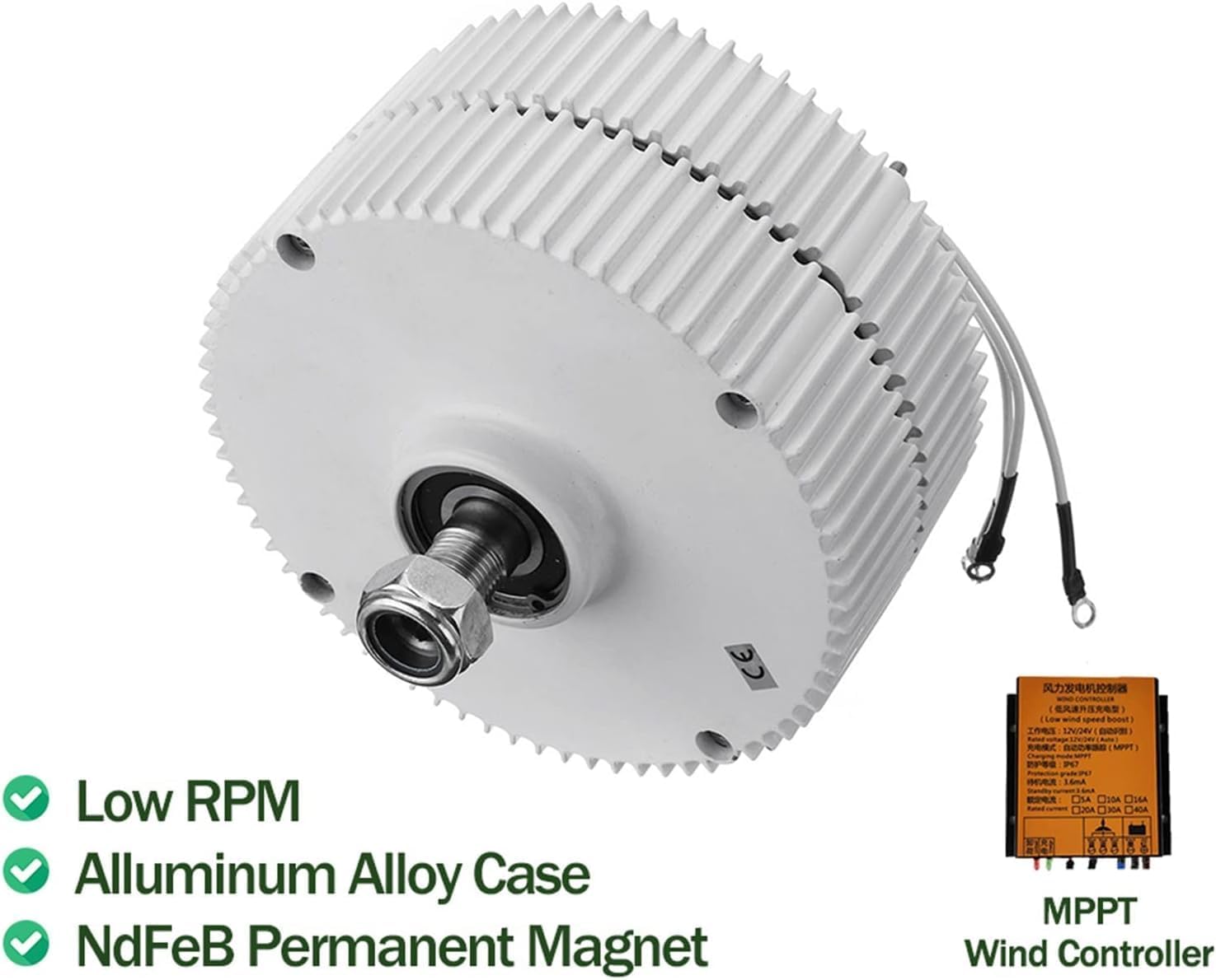 CAJUCA 8000W Three Phase Gearless Permanent Magnet Generator with MPPT Controller Alternator Pure Copper Coil Wind Turbine Water Turbine