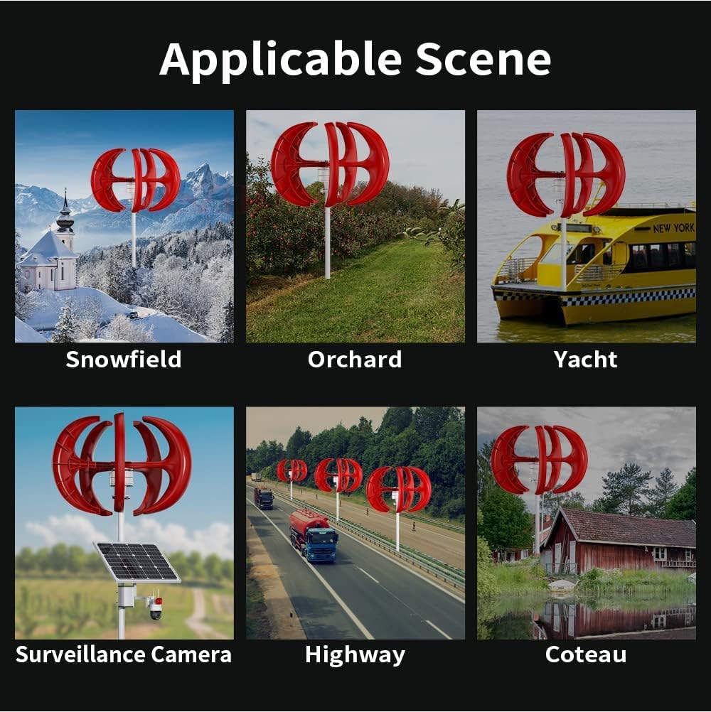 8000W Permanent Magnet Wind Turbine Generator, 5 Blades Homes Windmill Lanterns Vertical Wind Turbine Generator with Controller for Wind Solar System (Red)