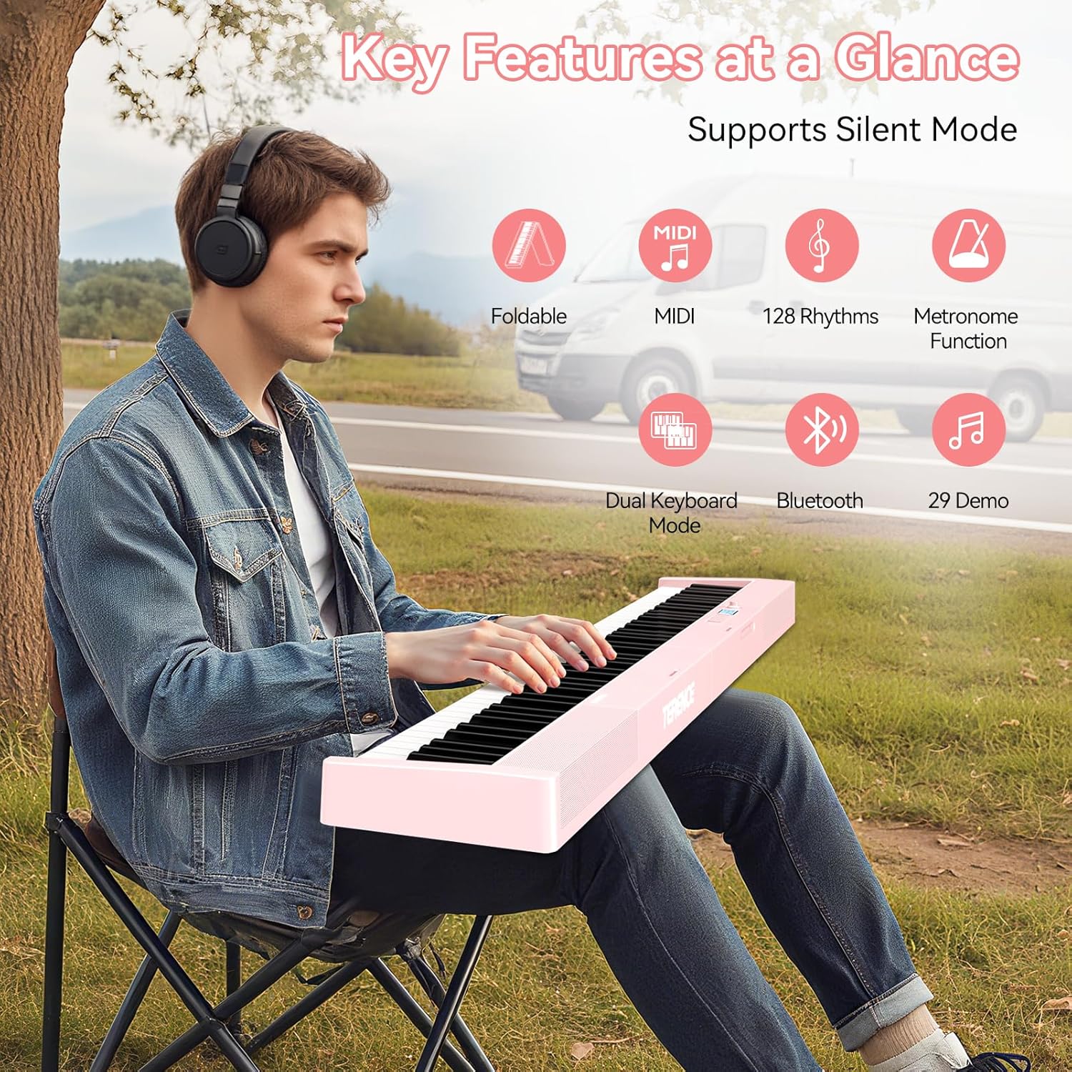 Piano Keyboard 88 Keys Foldable: Folding Digital Piano Portable with 88 key Weighted Keys TERENCE Bluetooth MIDI APP Learning & Carrying Case for Adults Beginners