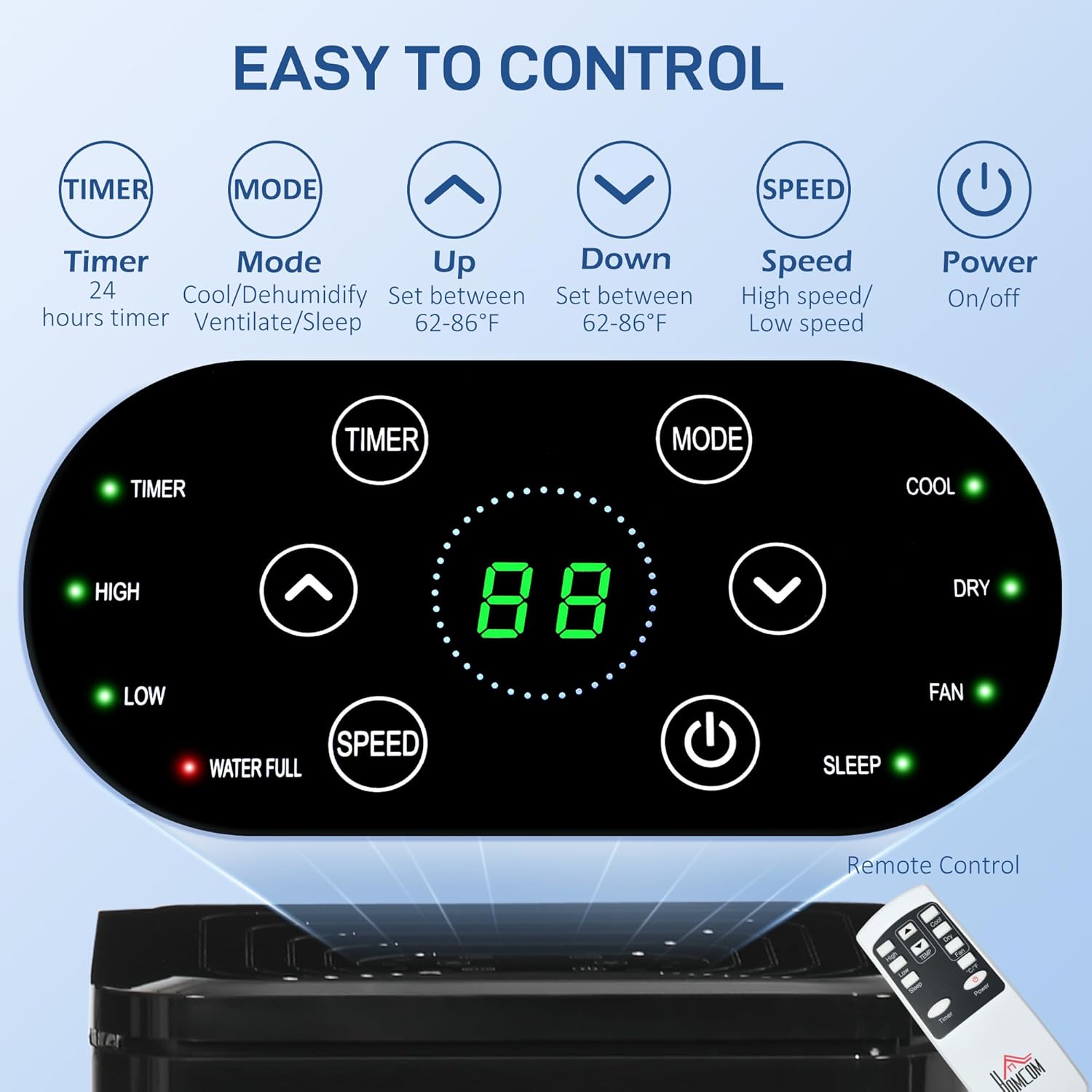 HOMCOM 8000 BTU Portable Air Conditioner, for Rooms Up to 344 Sq. Ft., 3-in-1 Portable AC Unit with Dehumidifier, Cooling Fan, Sleep, 24H Timer On/off, Remote, Window Installation Kits, Deep Black