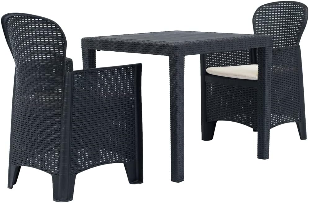 3 Piece Bistro Set Plastic Anthracite Rattan Look,Outdoor Plastic Bistro Set: Rattan Look, Weather Resistant, Easy Assembly Furniture Sets for Patio, Lawn & Garden