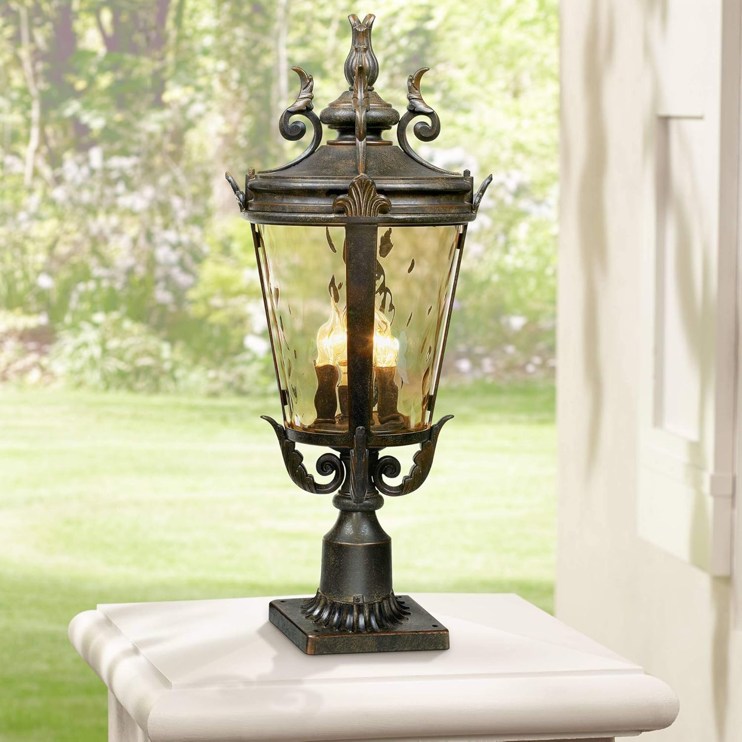 John Timberland Marseille Rustic Industrial Post Light Pier Mount Fixture Veranda Bronze Scroll 27