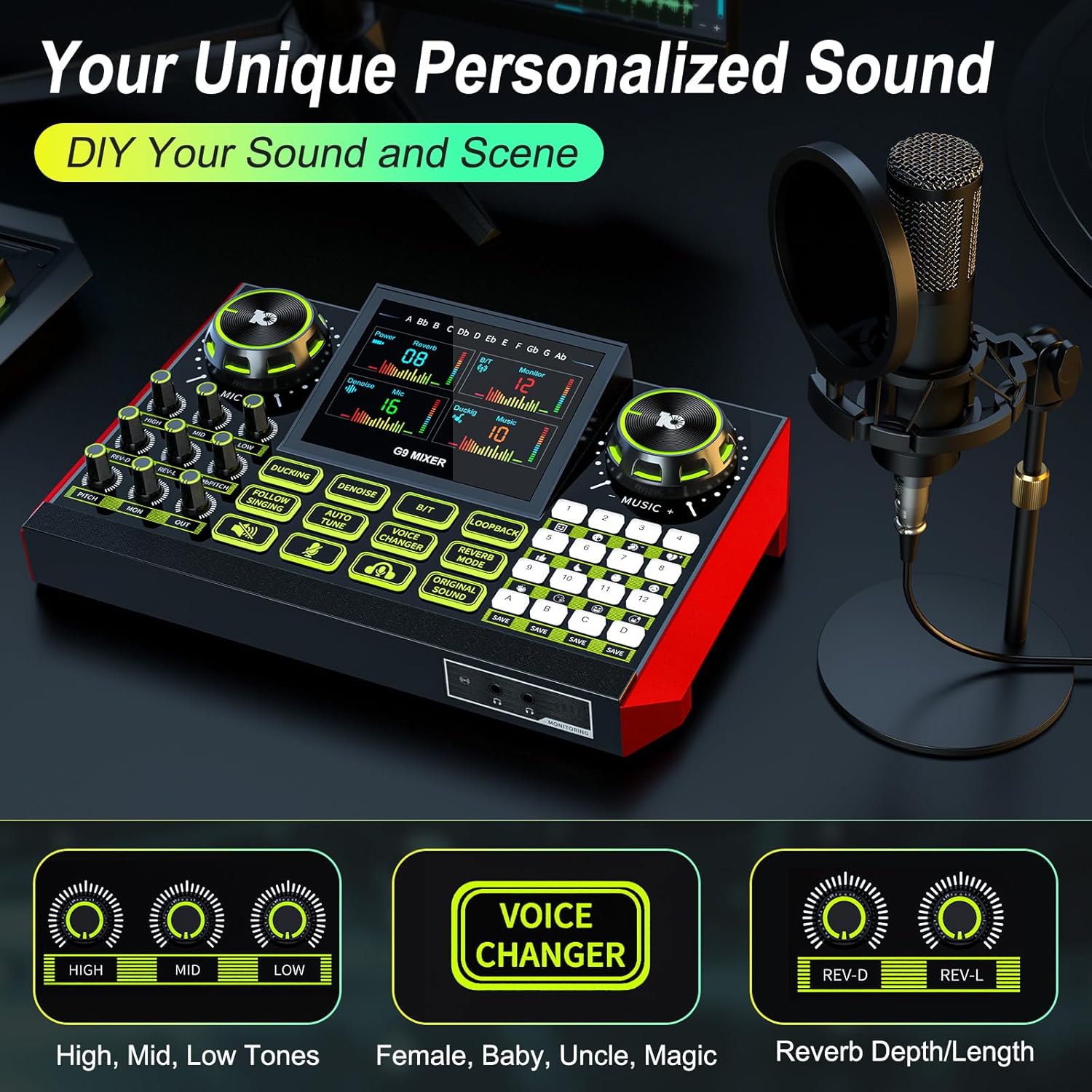 Podcast Microphone Bundle with Live Sound Card Audio Mixer, Podcast Equipment Bundle Sound Board with 3.5mm Condenser Microphone(P15) for Pc/Phone Live Streaming Singing Gaming,Voice Changer, Denoise