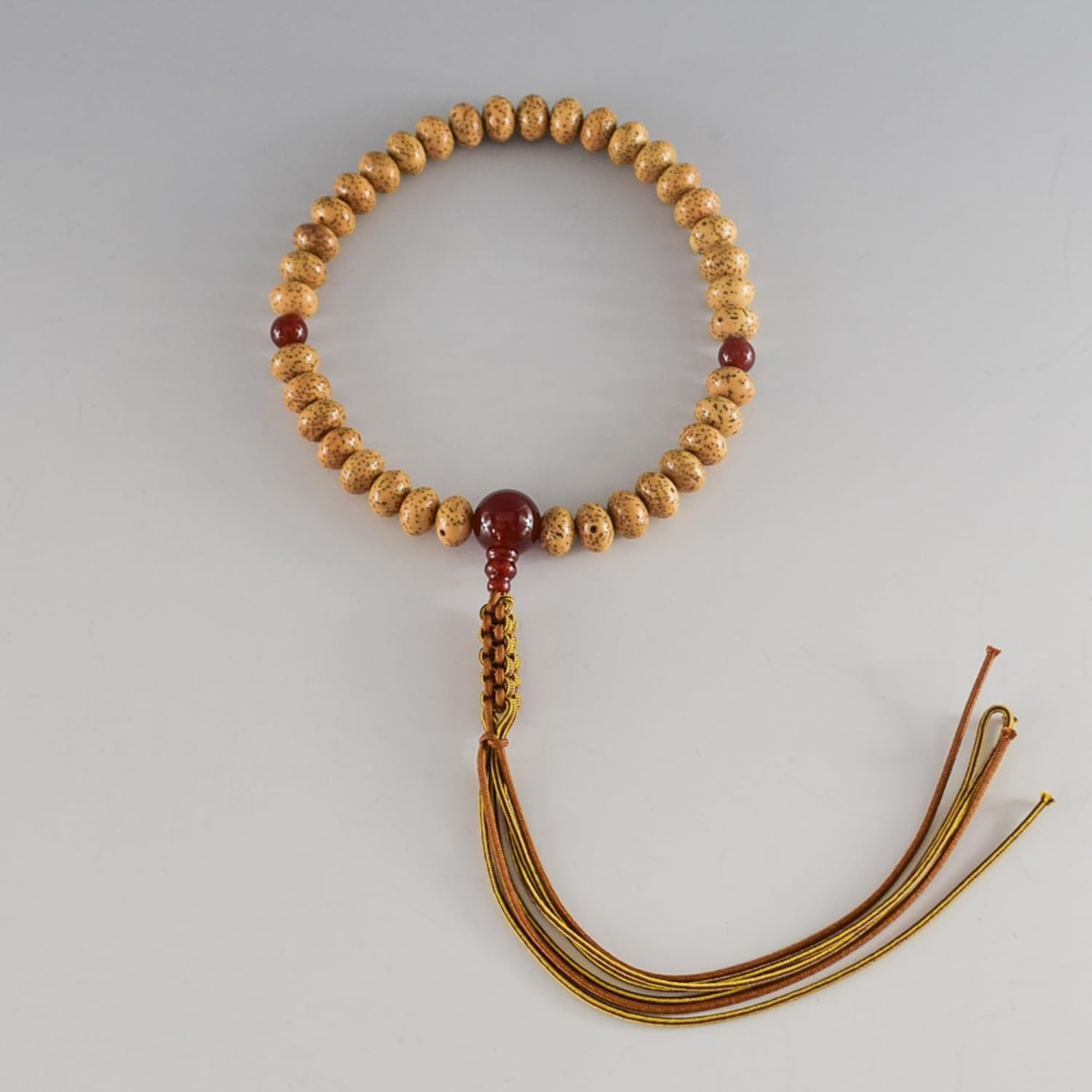 京都あさひ屋 Bodhi Tree Wood Lense Beads & Red Agate Japanese Juzu Buddhist Prayer Beads Handemade in Kyoto JUA18