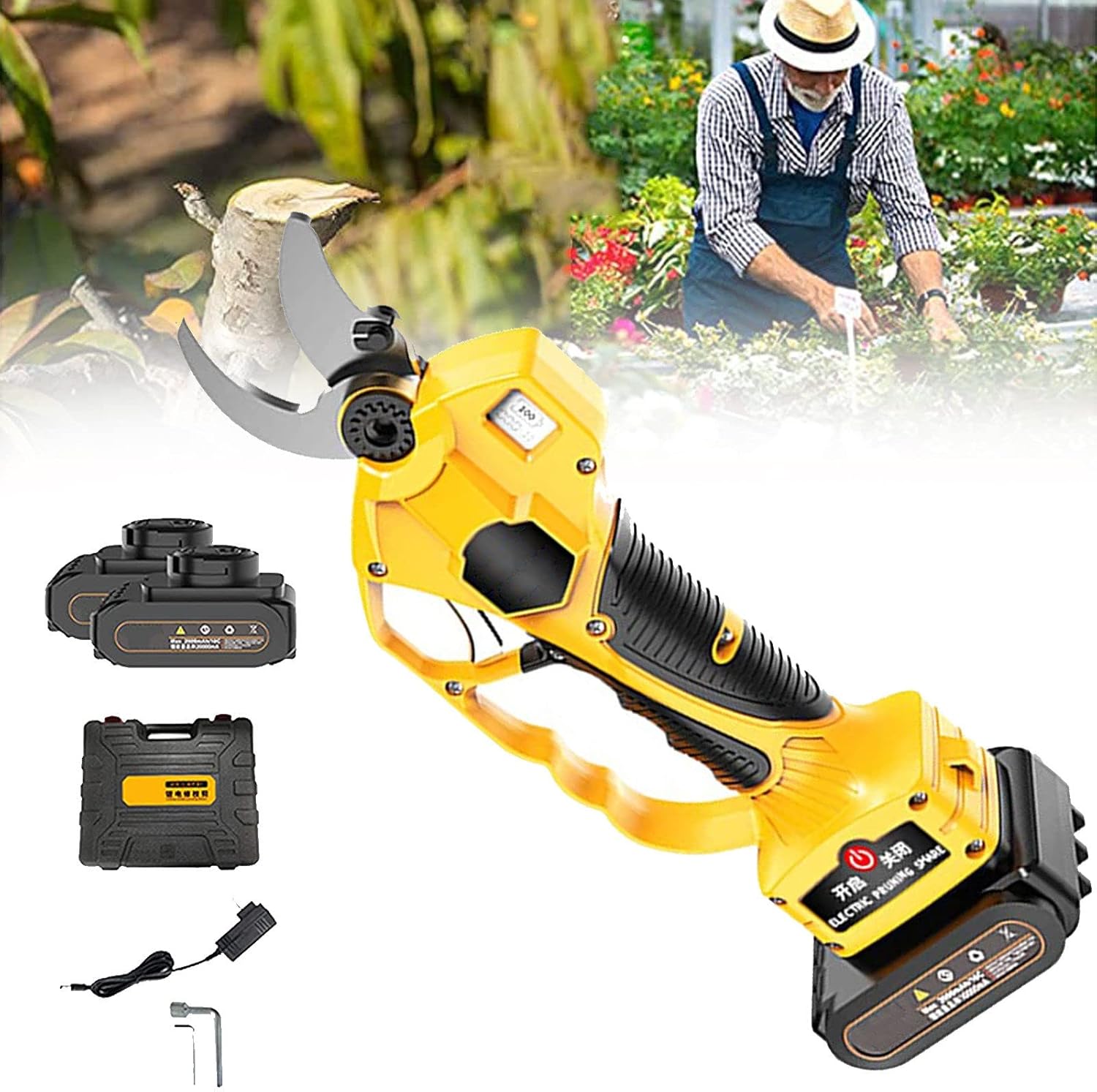 Professional Cordless Electric Scissors, Electric Pruning Shears with 40mm Cutting Diameter Electric Branch Scissors Cordless Pruner for Hedge, Tree, Fruit, Bush, Orchard,220V