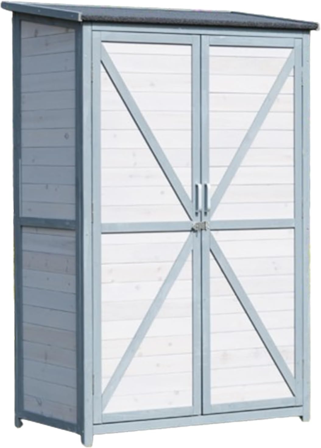 Outdoor Lawn Garden Storage Shed, Wooden Storage Shed with Latch, Detachable Shelves & Weather Resistant Pitch Roof, Outside Waterproof Tool Storage Shed for Patio Furniture (One Color Gray)