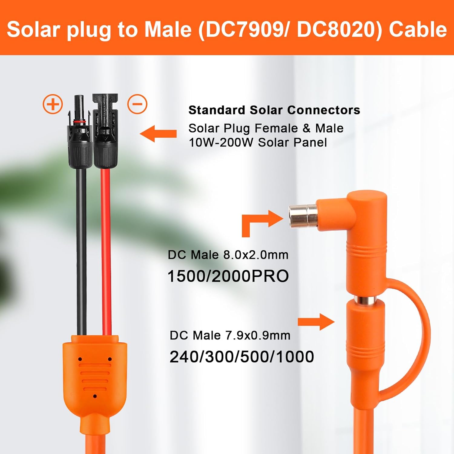 10AWG 30FT Solar to XT60i Extension Cable + 25FT Solar Panel Connectors to DC 8mm Adapter Cable