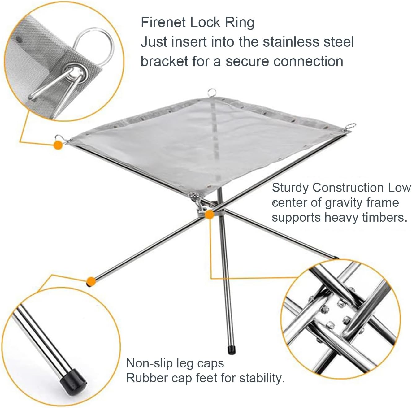 Portable Outdoor Fire Pit Foldable Stainless Steel Mesh Fire Pit Wood Burning, Collapsible Fireplace Space Saving Perfect for Camping, Backyard, Patio, Garden,55 * 55 * 48cm