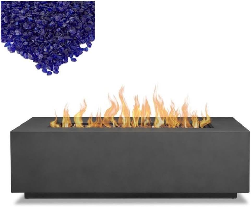 Home Square 2-Piece Set with Large Fire Table Fire Glass in Slate/Cobalt Blue
