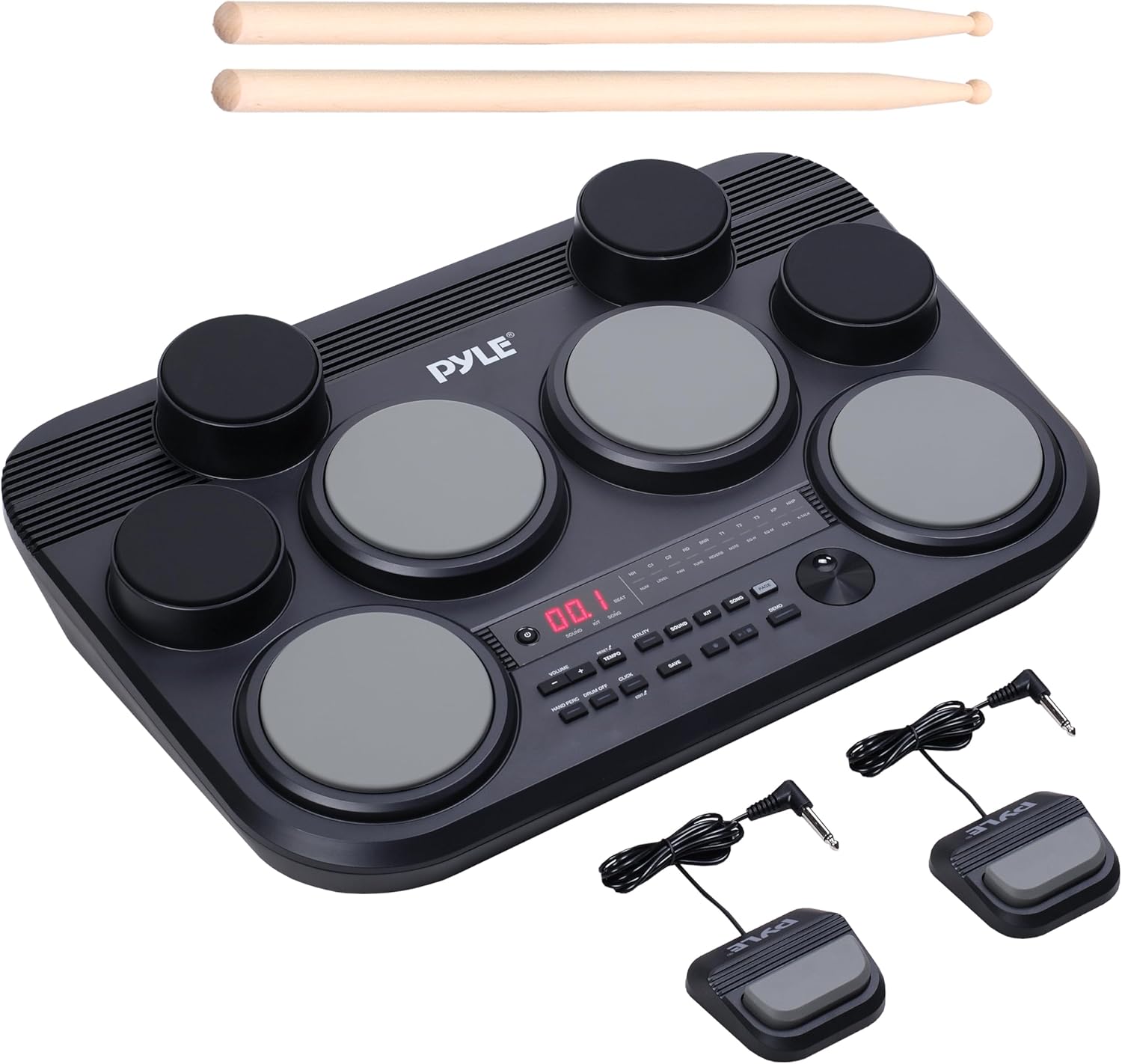 Pyle Electronic Drum Set – 8 Touch-Sensitive Pads, 80 Kits, 110 Songs, USB/MIDI, Headphone Output, Compact Tabletop Electric Drum Kit, Includes Pedals And Sticks, Ideal for Practice And Performance