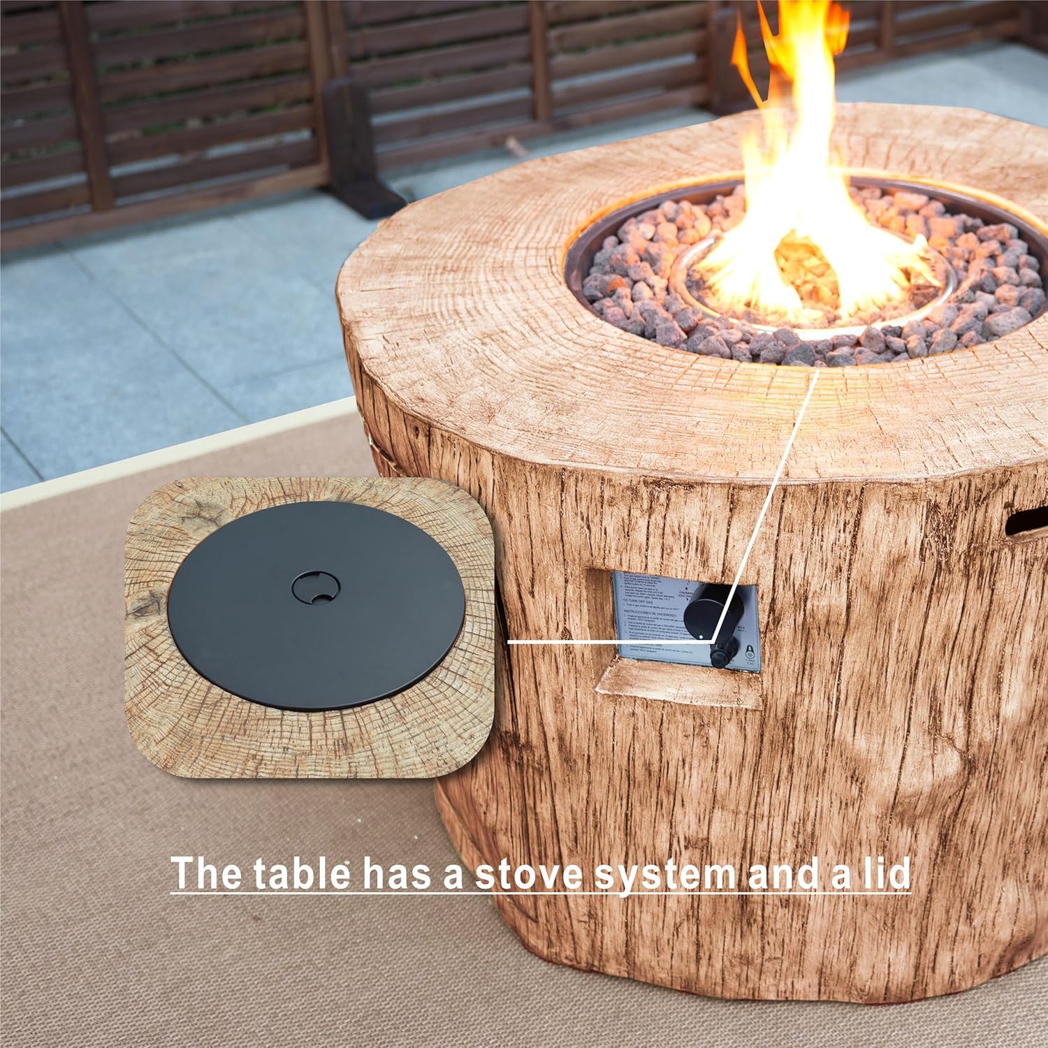 Brown Aluminum Patio and Outdoor Round Firepit with Rain Cover