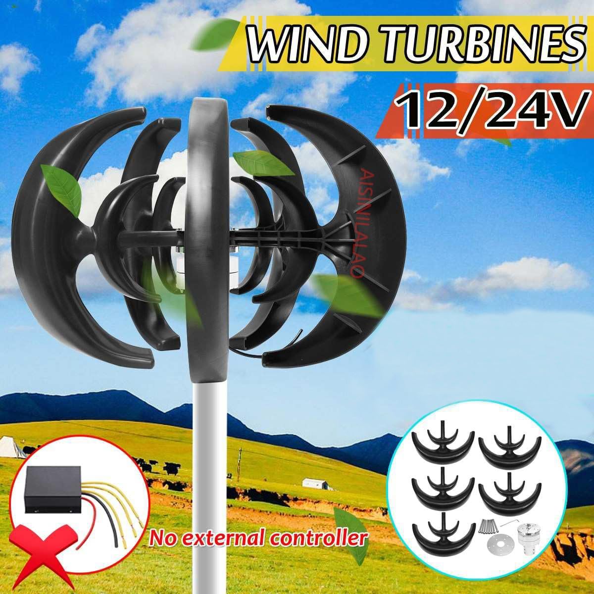 4000W 12V Lantern Wind Turbines Generator Vertical Axis Kit 5 Blades with MPPT Charge Controller Vertical Noiseless Camping Wind Turbine Suitable for Outdoor Street Lights
