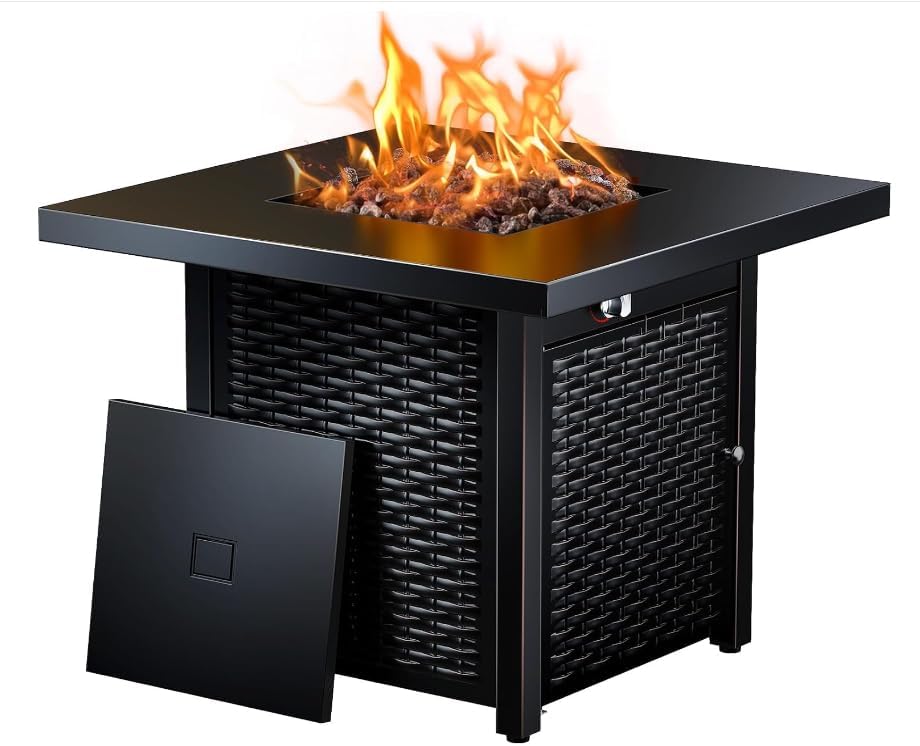 Garvee 32 in Propane Fire Pit Table | CSA-Listed | 50,000 BTU Steel Gas Fire Pit with Lid & Lava Rock | Perfect for Patios, Decks, and Gardens | Enhance Your Outdoor Space with Warmth and Ambience
