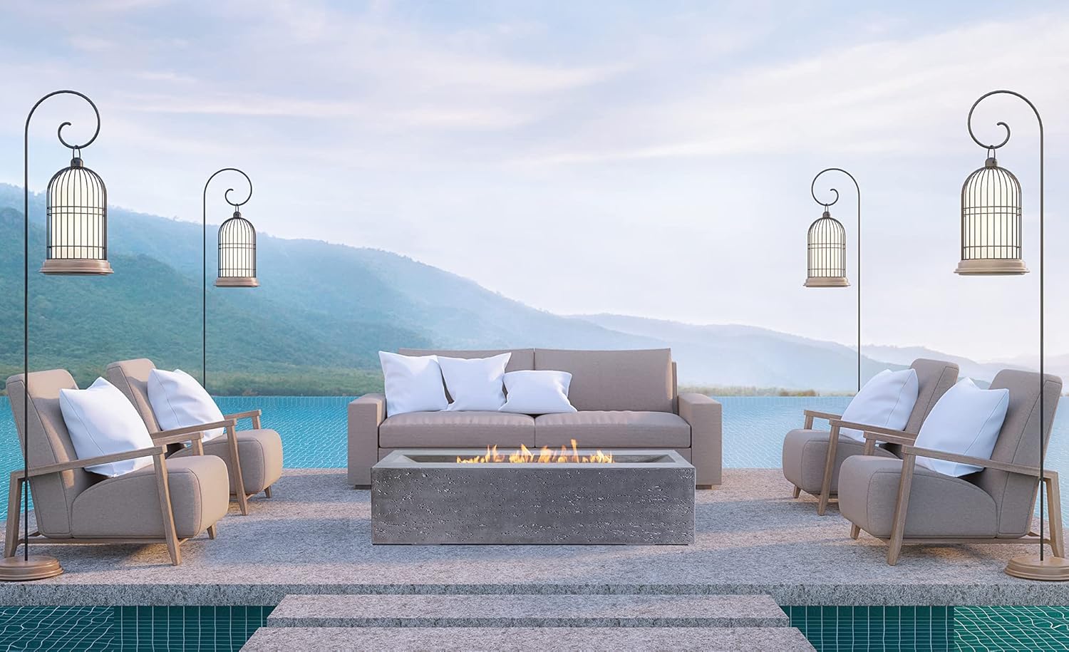 Pyromania Millenia Outdoor Concrete Fire Pit Table, 48 x 30 Inches - Propane Model in Slate Gray Color