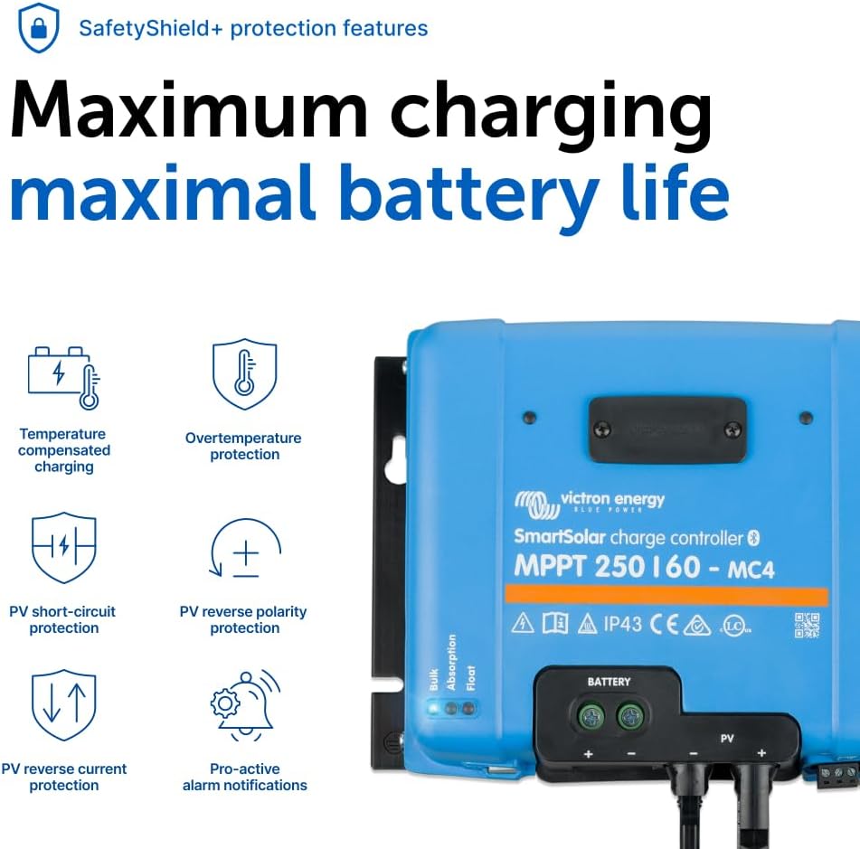 Victron Energy SmartSolar MPPT MC4, 250V 60A Charge Controller (NH-354, Bluetooth, 12/24/36/48V)