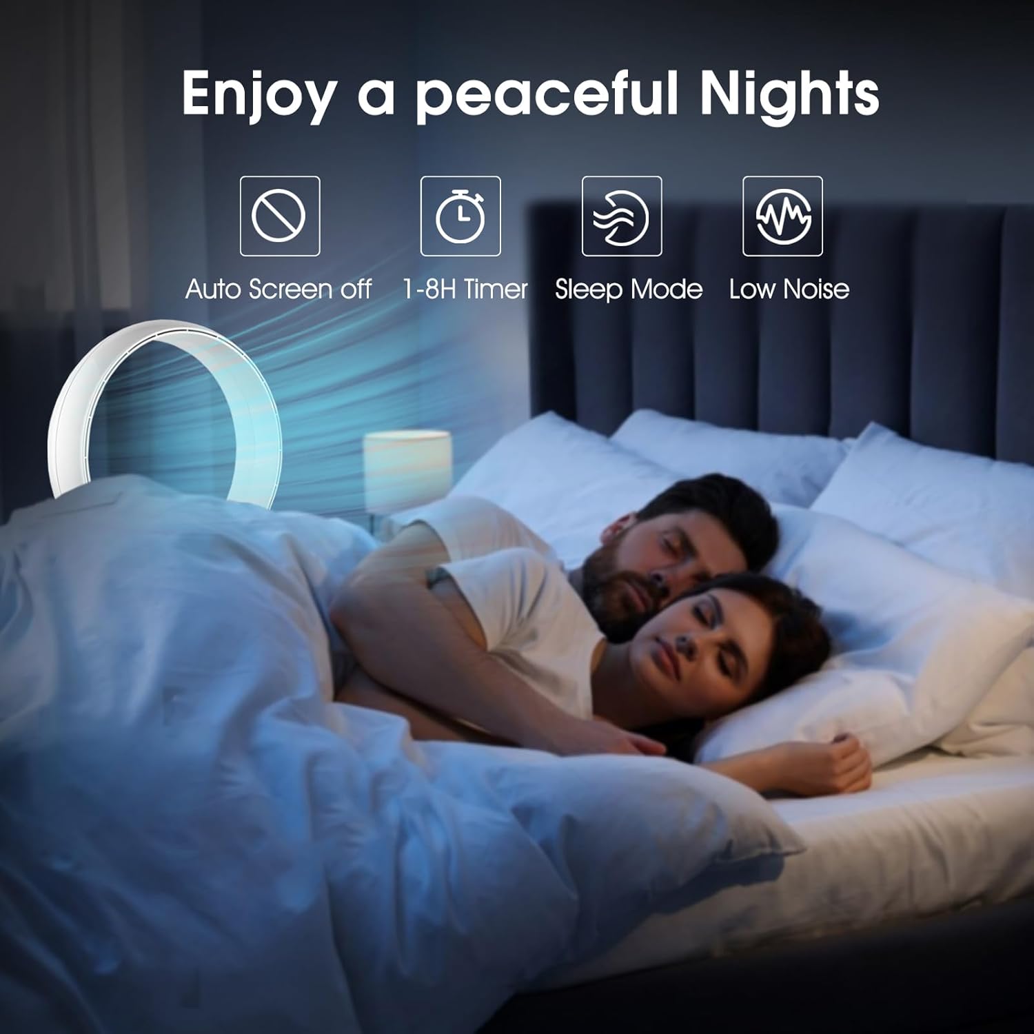 Bladeless Tower Fan with HEPA Filter, 80° Oscillating Bladeless Fan with Remote Control,9 Speeds, 8H Timer, Floor Fan for Home Bedroom, Office, White