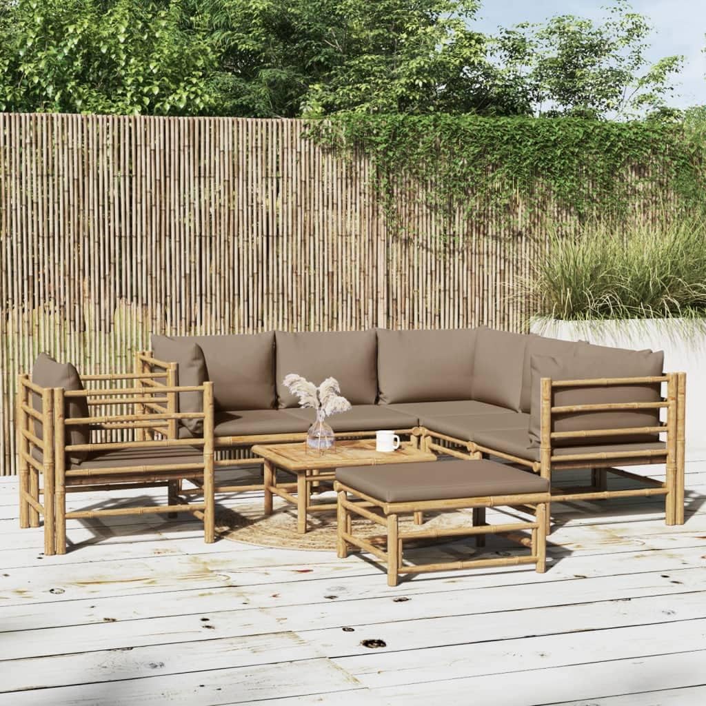 8 Piece Patio Lounge Set with Taupe Cushions Bamboo,Elegant Bamboo Patio Lounge Set for Comfortable Outdoor Relaxation Patio Furniture Sets, Outdoor Furniture Sets