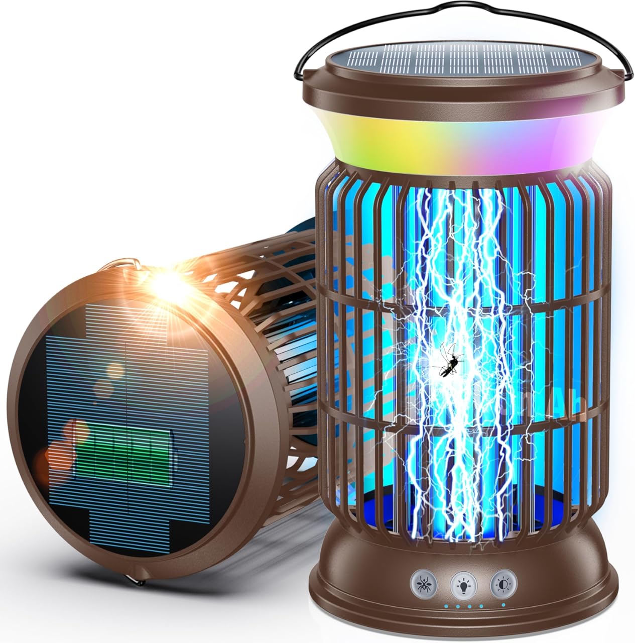 Solar Bug Zapper Outdoor, 4200V Effective Mosquito Zapper, 4-in-1 Cordless Rechargeable Fly Zapper with 6000mAh Battery, Waterproof & Portable Insect Zapper for Patio, Camping, Home Bronze