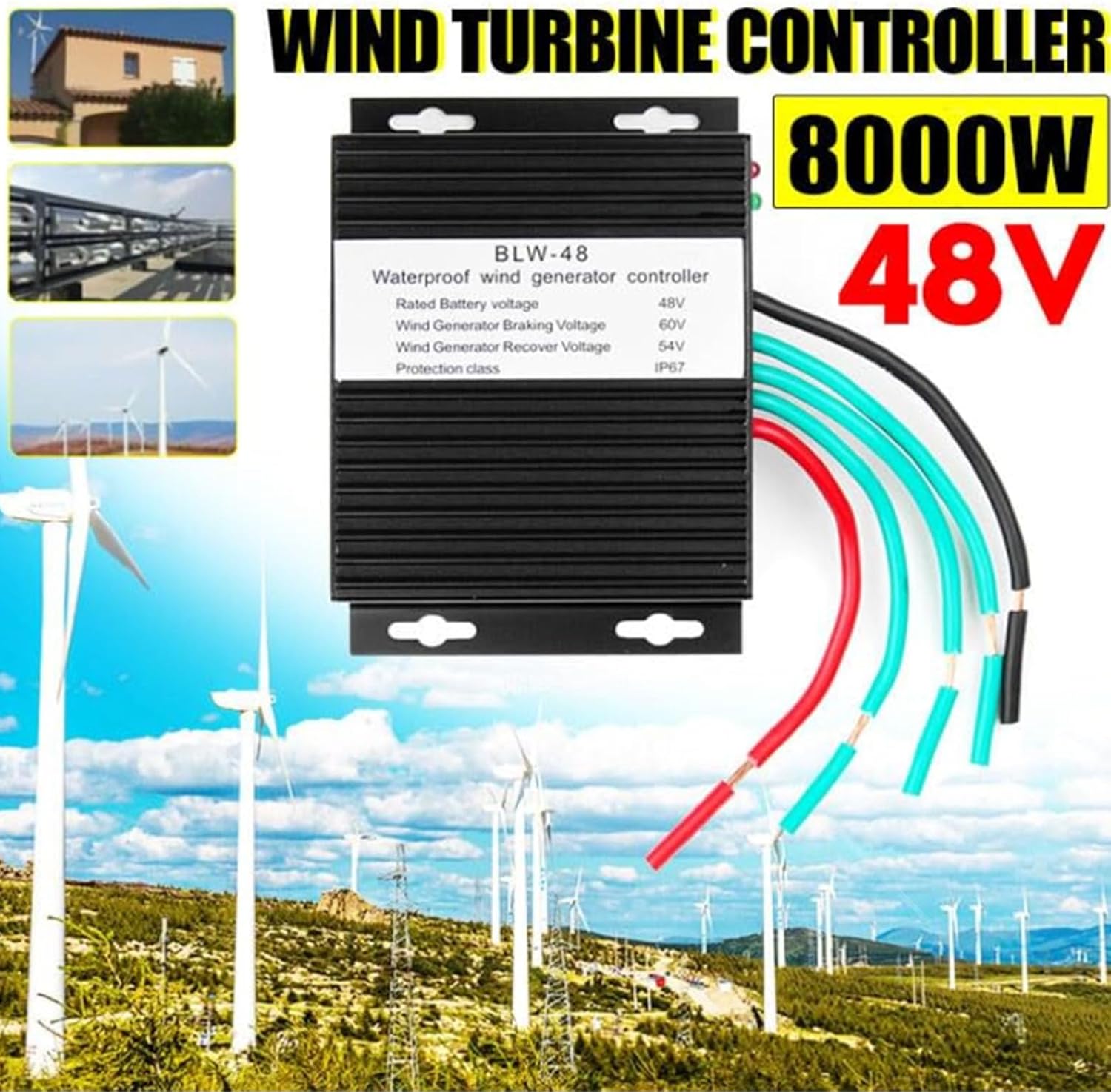 220V,BAOJUHUIKANG 10A -40A MPPT Small Wind Turbine Controller 10000W Auto Power Waterproof Wind Charge Controller, for Wind Turbine System 12V-220V