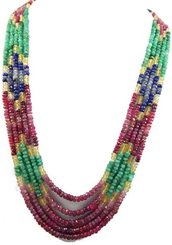 Multi-Color Sapphire Faceted Roundels, 3-5 mm, 19.5 inches emerald, ruby, sapphire beads 5 strand 1 necklace