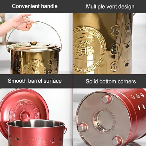 Outdoor Burn Barrel Incinerator - Heavy-Duty Burn Cage for Yard Waste, Leaves, and Wood - Portable Fire Pit with Handle (Red, 26 x 29cm)
